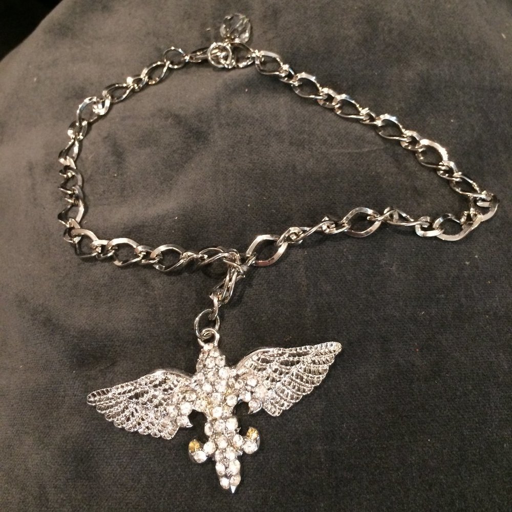 Silver Fleur De Lis with Wings Bracelet